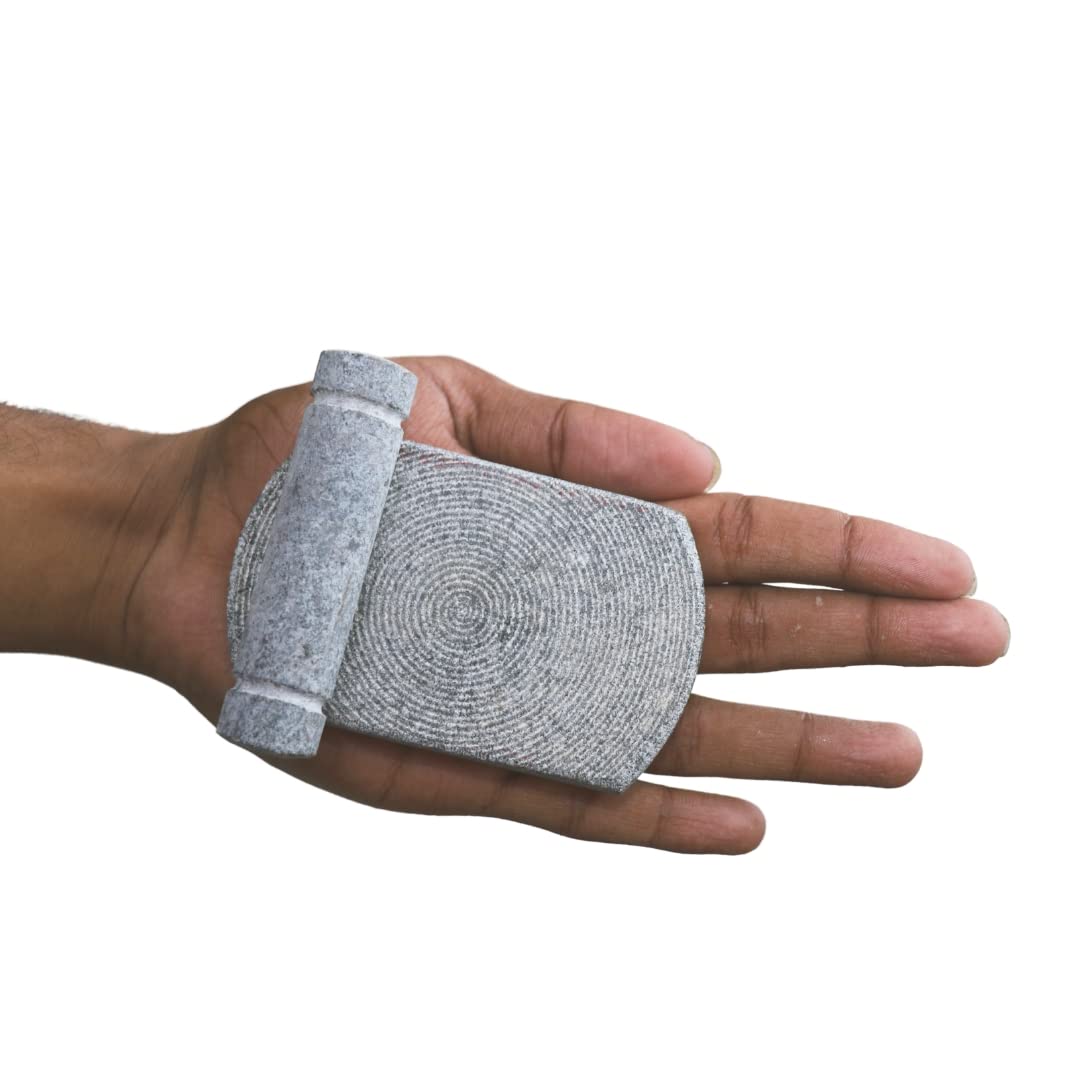 Miniature Ammikal (Grinding Stone) Set | Traditional Stone Grinder Mini Model | Pretend Play Kitchen Toy for Kids | Pooja & Golu Decoration | Return Gift Item